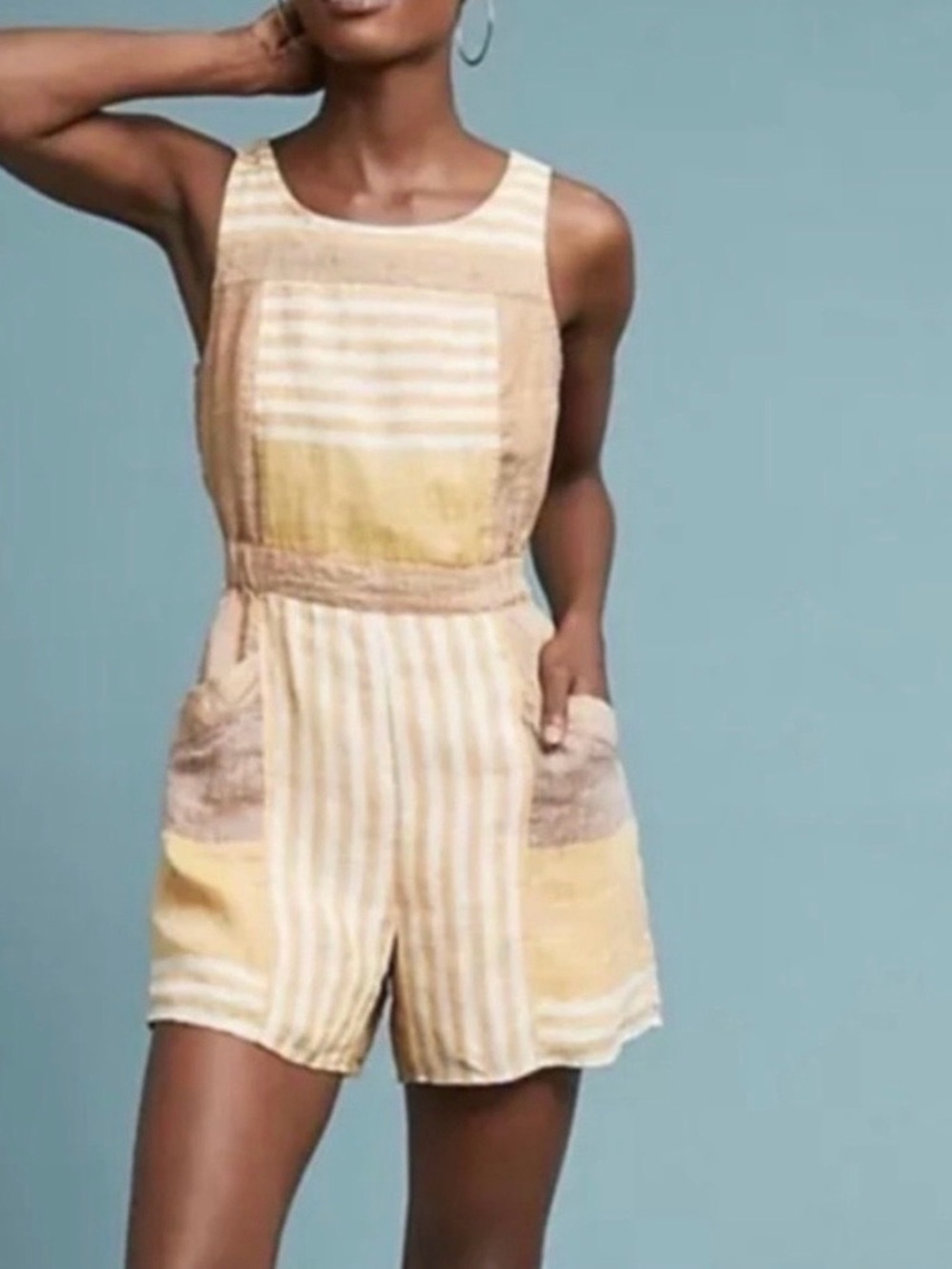 Anthro ett:twa Wesley Striped Linen Romper Sz 2 - Picture 2 of 8